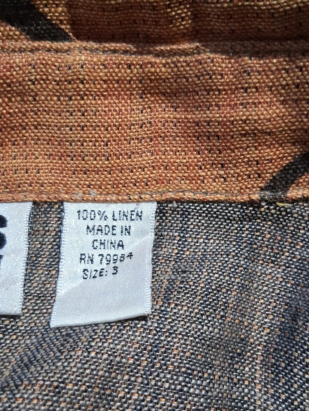 Rust-Brown Printed Linen Button-Up Blouse - Picture 8 of 8